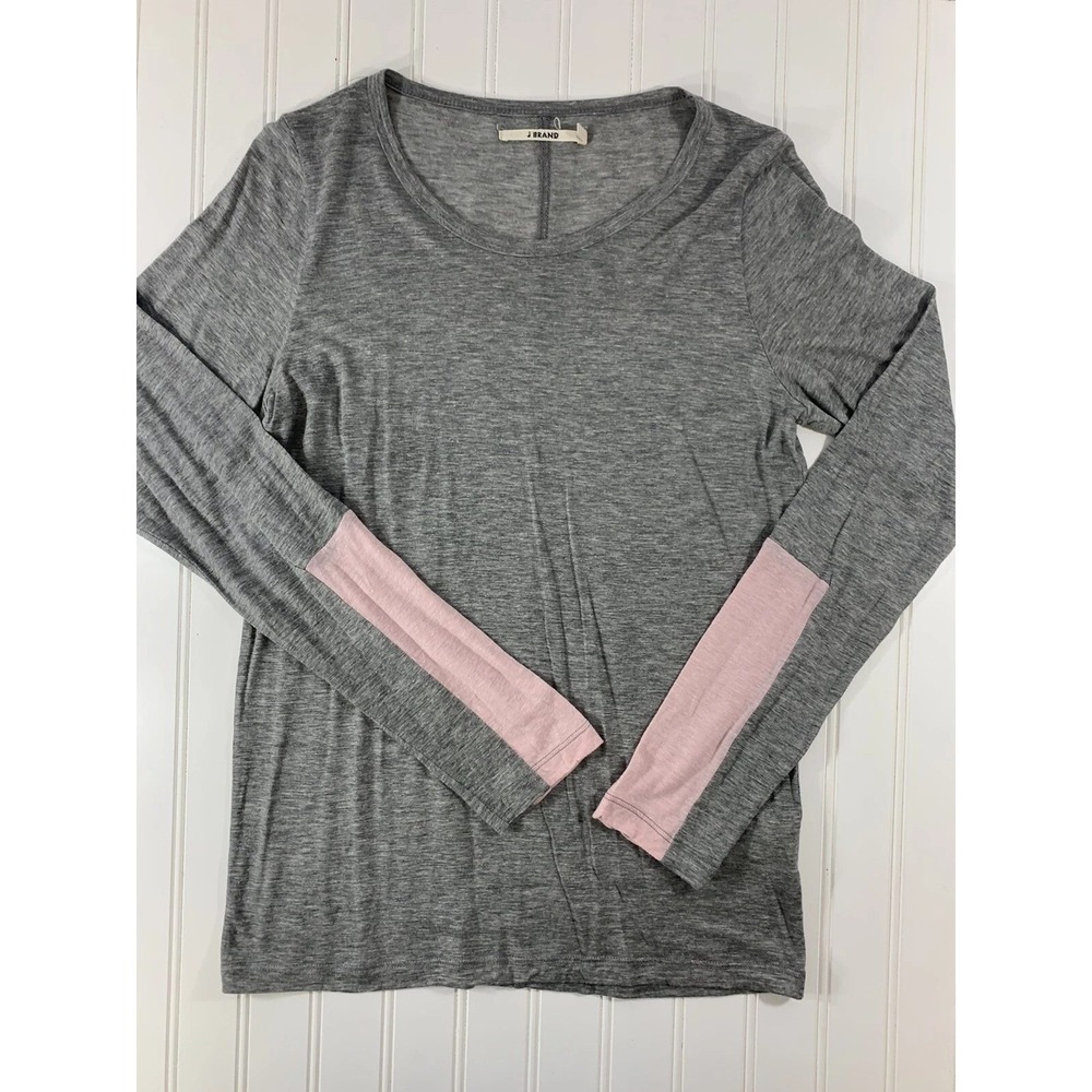 J Brand T-Shirt Womens Small Gray Pink Colorblock Long Sleeve Casual Athleisure